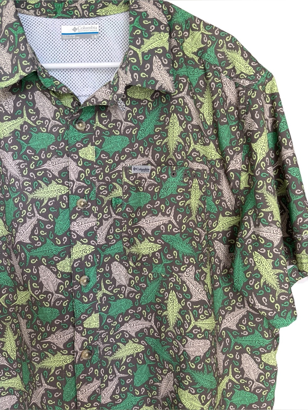 COLUMBIA Men's PFG Super Slack Tide Camp Fishing Shirt Short Sleeve Size Large - Picture 3 of 8